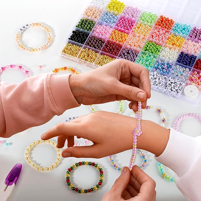 2085pcs Pearl Beads, 32 Colors Colorful Round Beads for Bracelets, Pearl Bead for Jewelry Making, Bracelet Making Kit with Gold Spacer Letter Bead for Crafting Bracelet Necklace Earrings DIY
