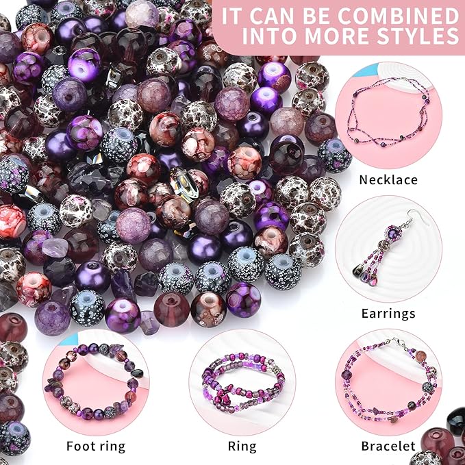 900pcs Glass Craft Beads for Bracelet Making Kit, Include Assorted Round/Bicone/Seed/Rock Beads and Teardrop Pendant for Jewelry Making, Necklace, Art, Designer Charms