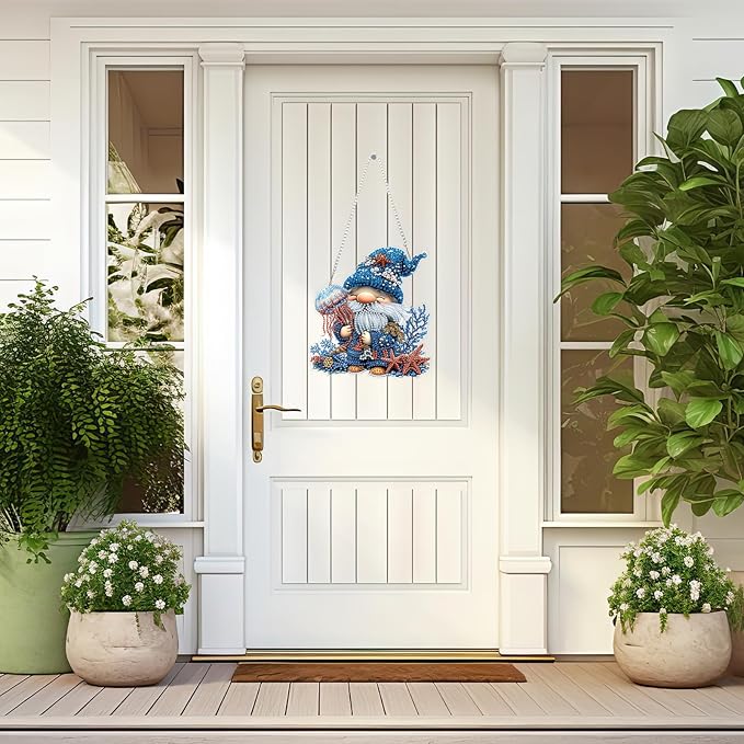 Lxmsja DIY Adorable Gnome Diamond Painting Hanging Ornament, Double-Sided Acrylic Jellyfish Diamond Art Kit, Special Shaped Suncatcher Hanging Pendant Window Art Kit 8x7 inch