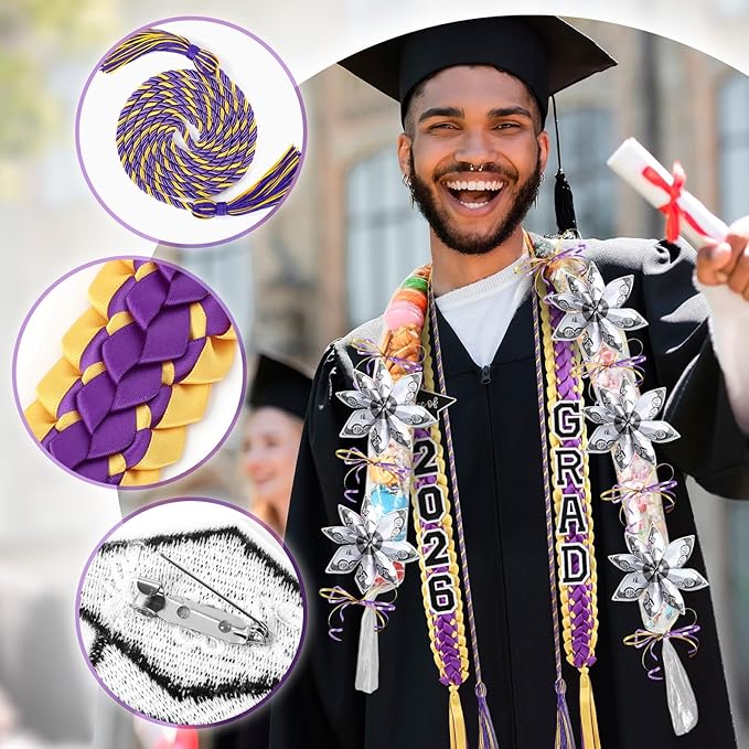 YLOLUL 16 Pcs Graduation Leis 2026 Graduation Candy Lei Kit with Honor Cord Class of 2026 Graduation Ribbon Money Lays Necklace Graduation Gift Party Accessories for Women Men