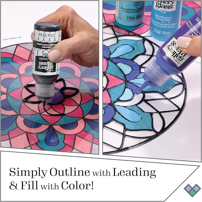 Gallery Glass Window Cling Art Kit, 10 Piece Set Including 3 Pattern Sheets, 6 Stained Glass Colors and 1 Liquid Leading, PRMGGCLING24
