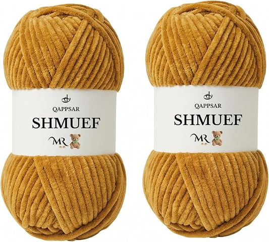 SHMUEF Chenille Yarn 2-Pack – Ultra Soft Velvet Yarn, Super Bulky Weight (5–6 mm), Yarn for Crochet, Amigurumi & Baby Blankets (Mustard)