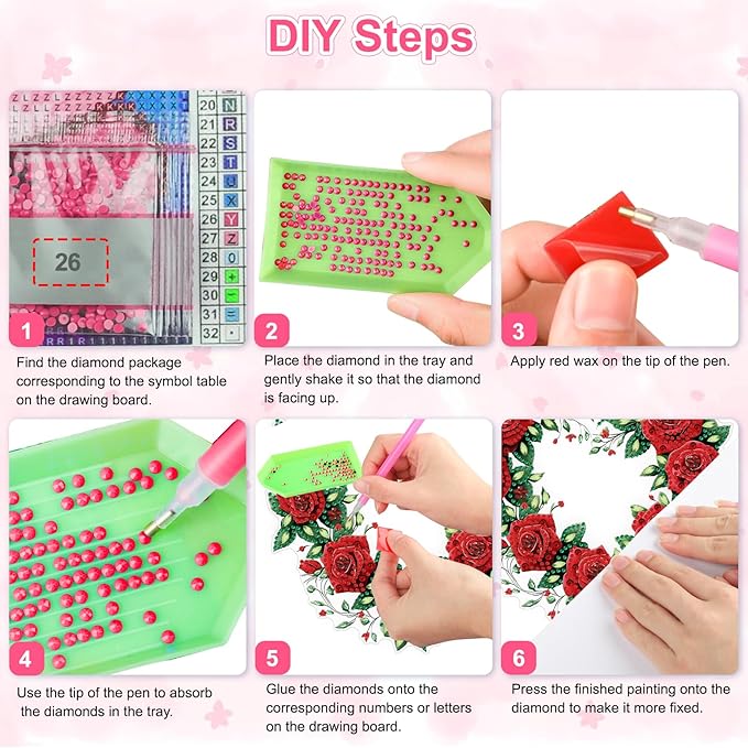 Valentine's Day Diamond Art Hanging Ornaments Kits for Adults, Roses Diamond Painting Pendant Kits, DIY Acrylic 5D Special Shaped Crystal Gem Art Painting Ornament for Home Wall Decor Gift 8x8 Inch
