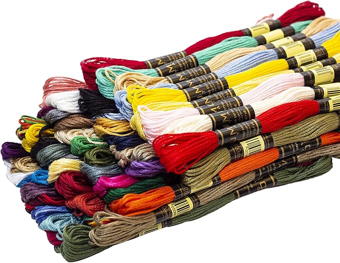Pack of 50 Popular Colours Premium Embroidery Thread | 100% Egyptian Cotton Premium Skeins | Cross Stitch Embroidery Floss | Oeko TEX Certified Stranded Cotton | Ideal for Arts & Crafts