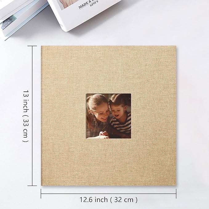 Vienrose Photo Album Self Adhesive 13x12.6 for 600 Photos Linen Scrapbook 120 Pages Khaki