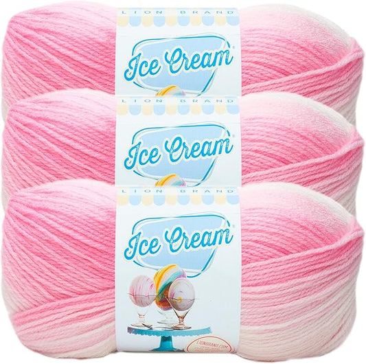 Lion Brand Yarn, Ice Cream Baby Yarn for Knitting, Crochet, and Crafts, Strawberry, 3 Pack, DK Weight Colorful Acrylic Fiber for Baby Blankets, Hats, and Sweaters