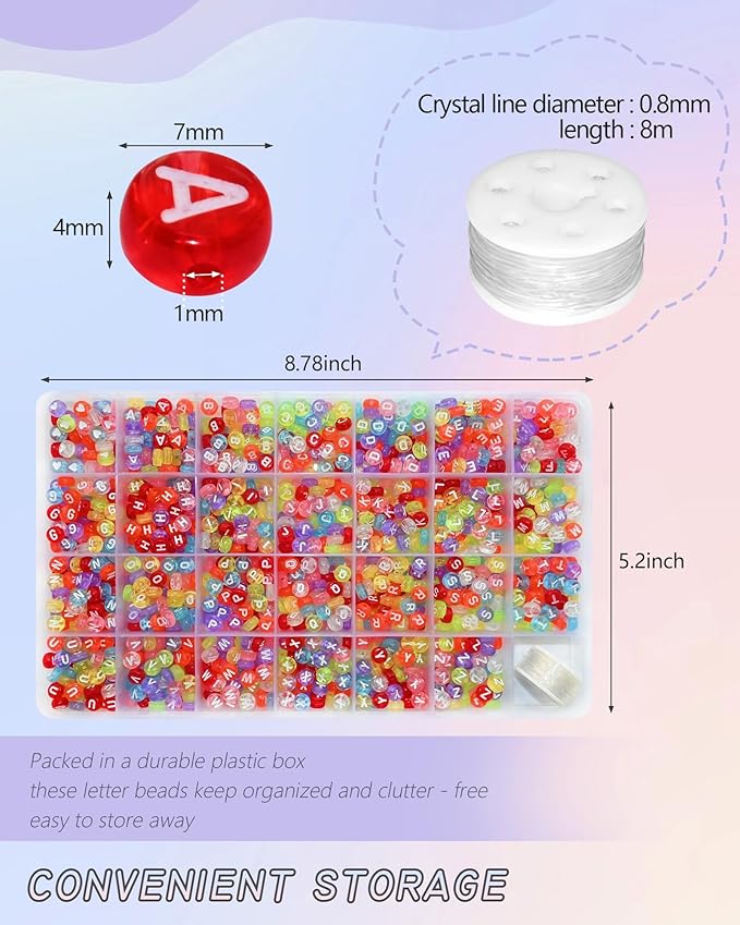 1400pcs Letter Beads 7x4mm Colorful Transparent for Jewelry Making Bracelet Hair Braids Crafts