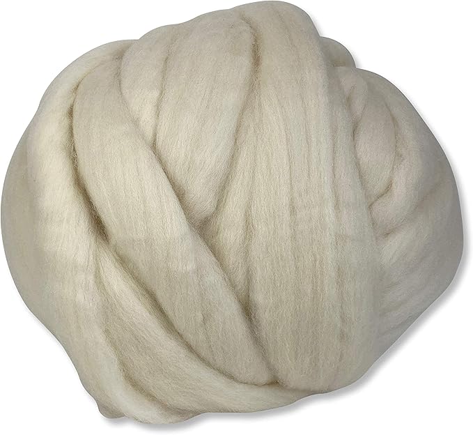Revolution Fibers Cheviot Wool Roving Top 1 lb (16 Ounces) for Spinning | Soft Chunky Jumbo Yarn for Arm Knitting Blanket |100% Natural Undyed (Off-White) Wool Yarn Bulk, Felting Core, Carded Stuffing