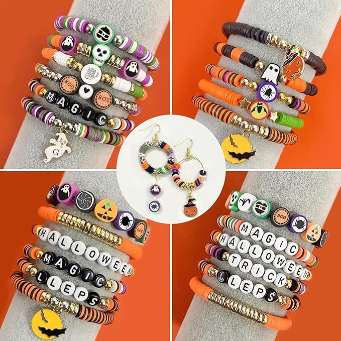 2100+pcs Halloween Polymer Clay Beads Charms Friendship Bracelet Necklace Earring Jewelry Making kit, Accessories for Arts Crafts DIY Gifts for Women Girls (Halloween Style 1 (2100PCS))