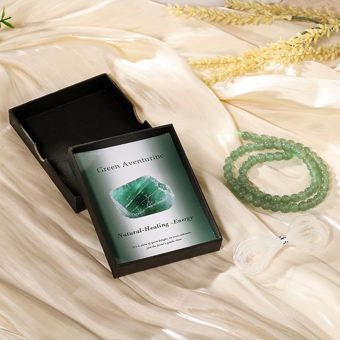 Song Xi 60pcs 6mm Natural Green Aventurine Stone Beads for Jewelry Making, Gemstones Beads Bracelet for Necklace Earring Keychain, with Jewelry Box and Elastic for Christmas Wedding Birthday Gift