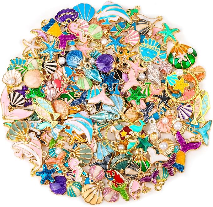 Acejoz 150 Pcs Ocean Beach Sea Charms for Jewelry Making and Bracelets, Assorted Summer Sea Shell Charms Bulk for Earring Necklace Bracelet Jewelry Making and Crafting