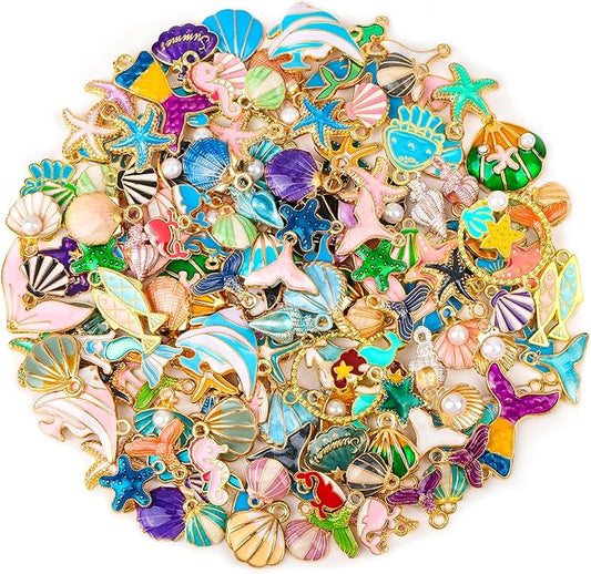 Acejoz 150 Pcs Ocean Beach Sea Charms for Jewelry Making and Bracelets, Assorted Summer Sea Shell Charms Bulk for Earring Necklace Bracelet Jewelry Making and Crafting