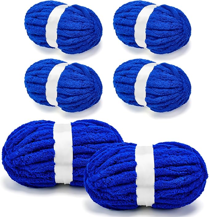 Chunky Chenille Yarn for Crocheting/Arm Knitting, Super Soft Jumbo Knit Blanket Yarn Purplish Blue 6 Pack (32 yds, 8.5 oz Each Pack)