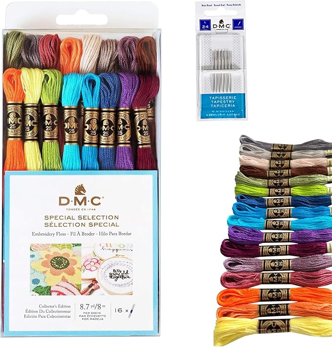 DMC Embroidery Floss, DMC Embroidery Thread Pack,Exclusive Colors,Kit Bundle with Cross Stitch Hand Embroidery Needles Size 24.Premium Supplies for Embroidery String,Yarn Set,DMC Cross Stitch Threads