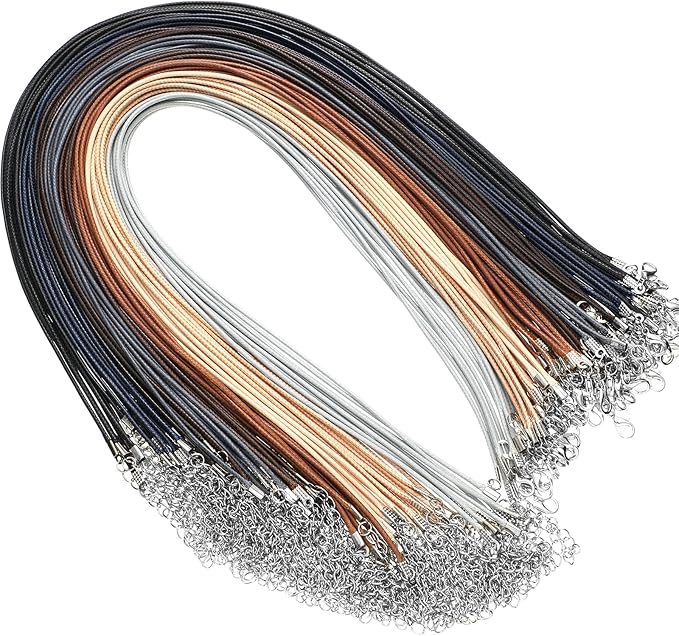 Tudomro 100 Pieces Waxed Leather Necklace Cord Bulk with Clasp Necklace Bracelet Chains String Rope Cord for Jewelry Making Pendants Charms(Basic Color,20 Inch)