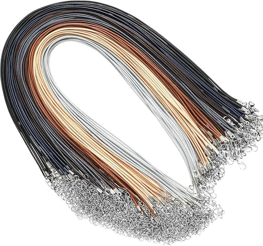 Tudomro 100 Pieces Waxed Leather Necklace Cord Bulk with Clasp Necklace Bracelet Chains String Rope Cord for Jewelry Making Pendants Charms(Basic Color,20 Inch)