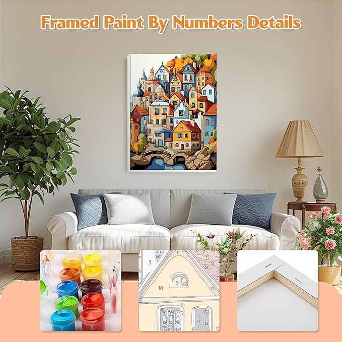 GHHKUD House Paint by Numbers with Frame for Adults Beginners, DIY Landscape Paint by Numbers for Age 6-12, Art on Canvas Gifts Home Wall Decor 8x12in