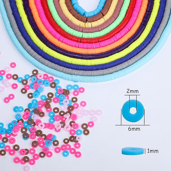 19000pcs 50 Strands Clay Bead Bracelet Kit, 6mm Flat Round Polymer Clay Beads Spacer Heishi Beads for Jewelry Making Earring Necklace