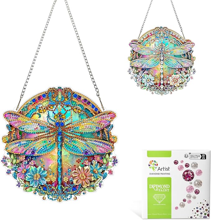 MAXBYE Dragonfly Hanging Diamond Art Painting Kits for Adults Beginners, DIY 5D Special Shaped Crystal Painting Diamond Kits Hanging Ornament for Gift Home Wall Door Decor