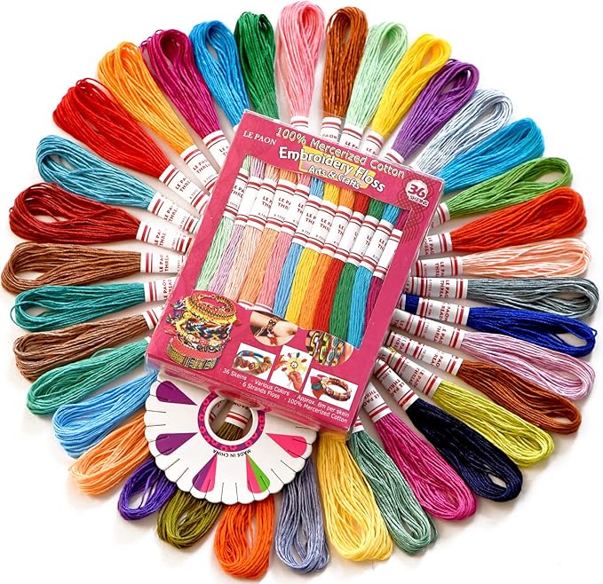 Embroidery Floss Friendship Bracelets Floss 36 Skeins Per Pack dy le paon Crafts Floss Cross Stitch Threads and Free Set of Free Friendship Wheel 100% Long Staple Cotton