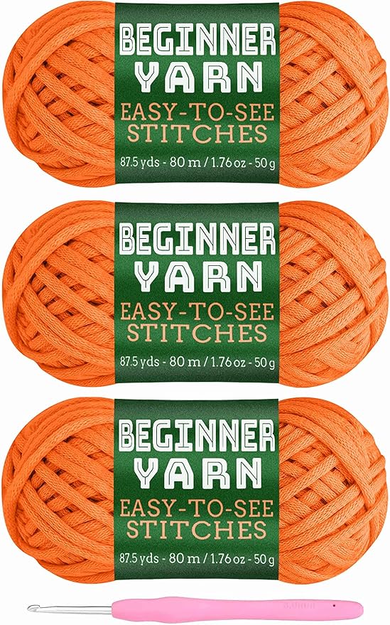 3x50g Beginners Orange Yarn, 260 Yards Orange Yarn for Crocheting Knitting, Easy-to-See Stitches, Worsted Medium #4, Chunky Thick Cotton Nylon Blend Yarn Yarn for Crocheting