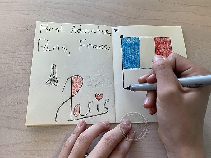 SJPRINTER Passport - Little passports Travelers notebook - Set with travel stickers world flags - Pretend play, party favors, airplane toy, journal notebooks, geography, classroom social study