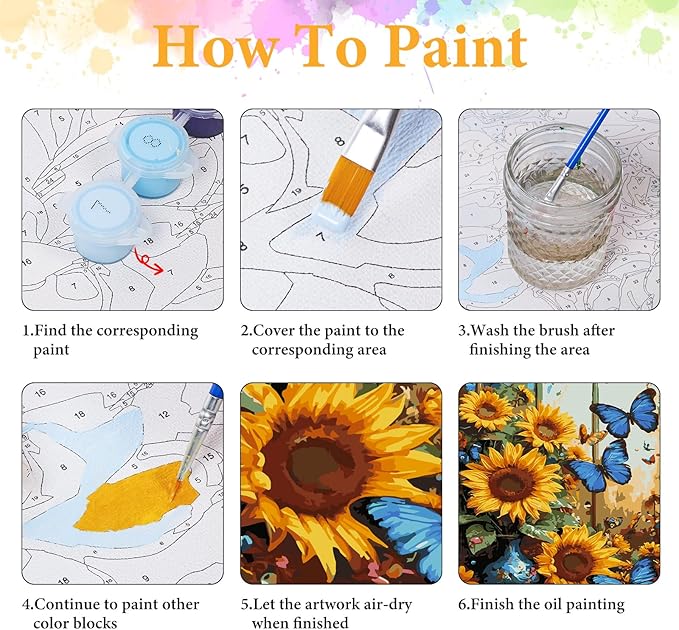 Paint by Numbers Kit for Adults Beginner Sunflower, Butterfly Adult Paint by Number Kits on Canvas, Flower DIY Acrylic Oil Painting by Numbers for Adults, Perfect for Home Wall Decor 16X20 Inch