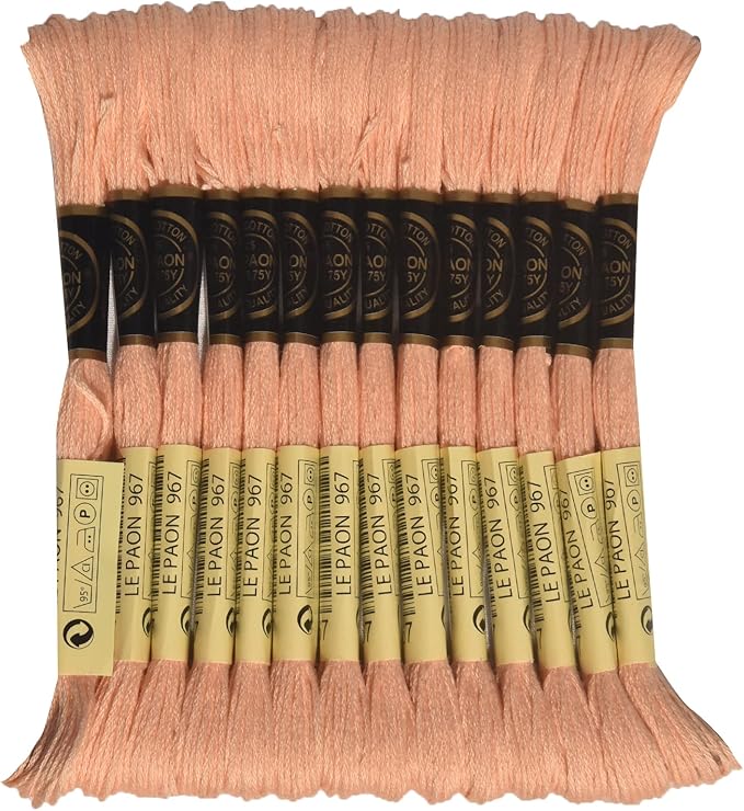 LE PAON Embroidery Floss, 14-Pack Six Strands 100% Long Staple Cotton Embroidery Thread, 8.7-Yard，Color Number：967, Very Light Apricot