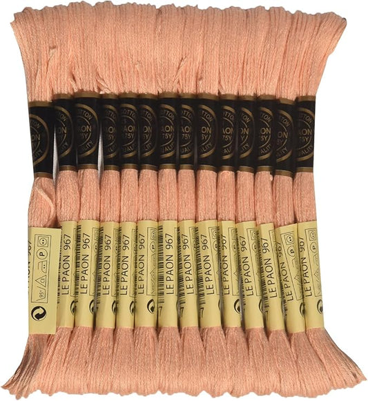 LE PAON Embroidery Floss, 14-Pack Six Strands 100% Long Staple Cotton Embroidery Thread, 8.7-Yard，Color Number：967, Very Light Apricot