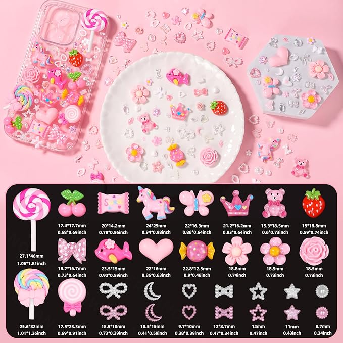 330 Pcs Junk Case Charms Kit, Junk Charms for Cases, Junk Phone Case Charm, Junk Case Kit Pink Charm Bulk Mixed Cute Slime Charms Set for DIY Crafts, Scrapbooking, Jewelry Making-S1