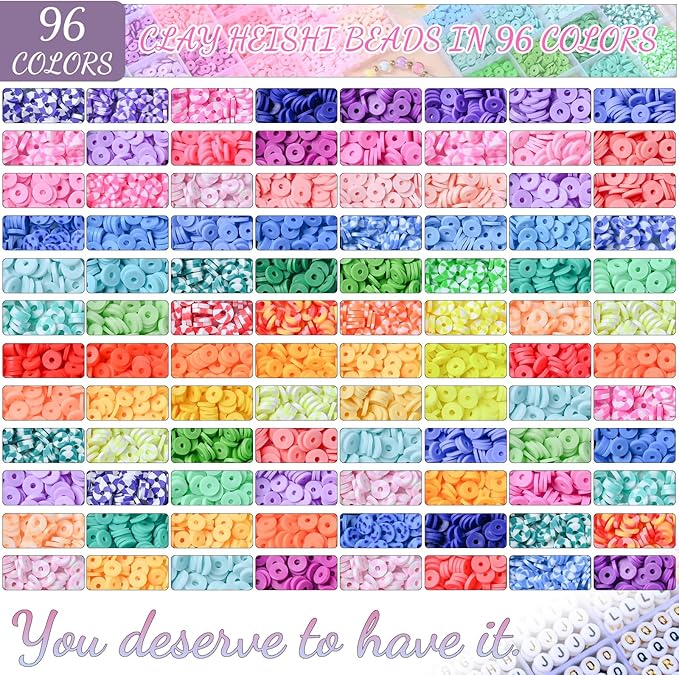 wuzoe Friendship Bracelet Kit, 16888pcs, 96 Colors Polymer Clay Beads & 1200 Letter Beads，Bracelet Making Kit for DIY Jewelry Making&Friendship Bracelet Making
