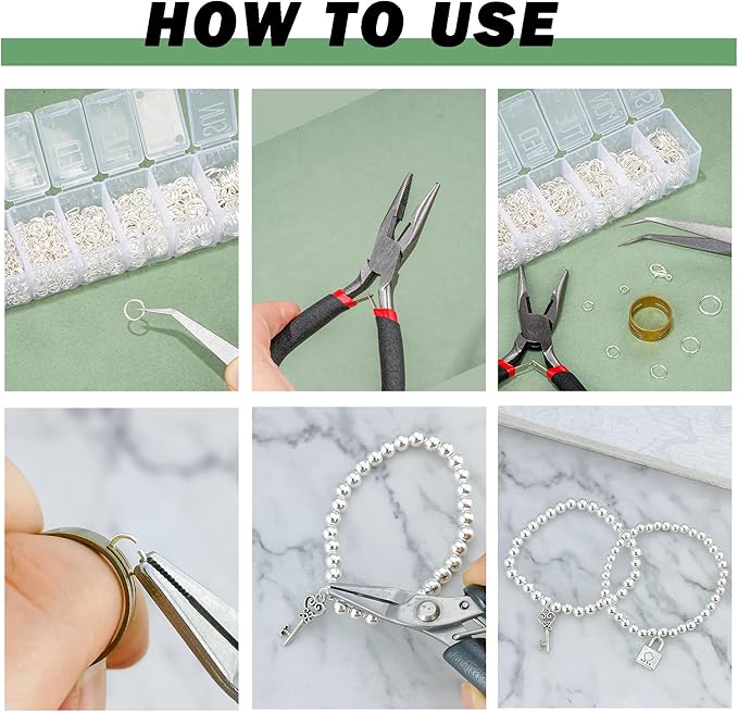 1350pcs Open Jump Rings Lobster Clasps Set Jewelry Pliers,Tweezers and Jump Rings Tool Opener for DIY Earring Bracelet Necklace Extender Chains Jewelry Making (Silver)