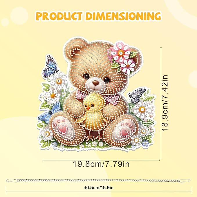 Bowetile Bear and Chick Diamond Art Hanging Kits for Adults, 5D Special Shape Diamond Painting Window Pendant Kits, Animal Gem Art Suncatchers Ornament for Home Garden Wall Decor
