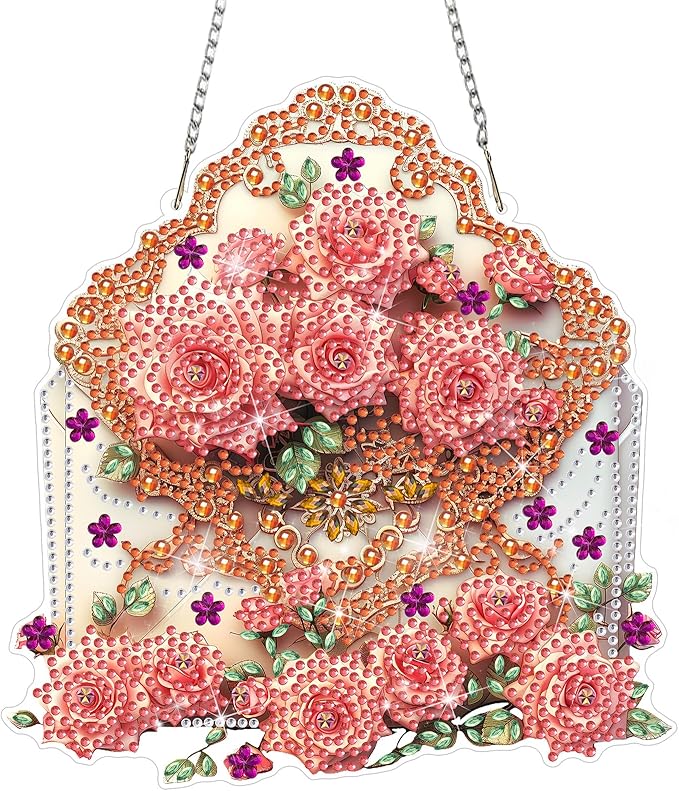 DOMROM Envelope Diamond Art Hanging Kits for Adults Beginners, Special Shaped Crystal Diamond Painting Envelope Pendant, DIY Diamond Art Suncatchers for Home Garden Wall Decor Gift