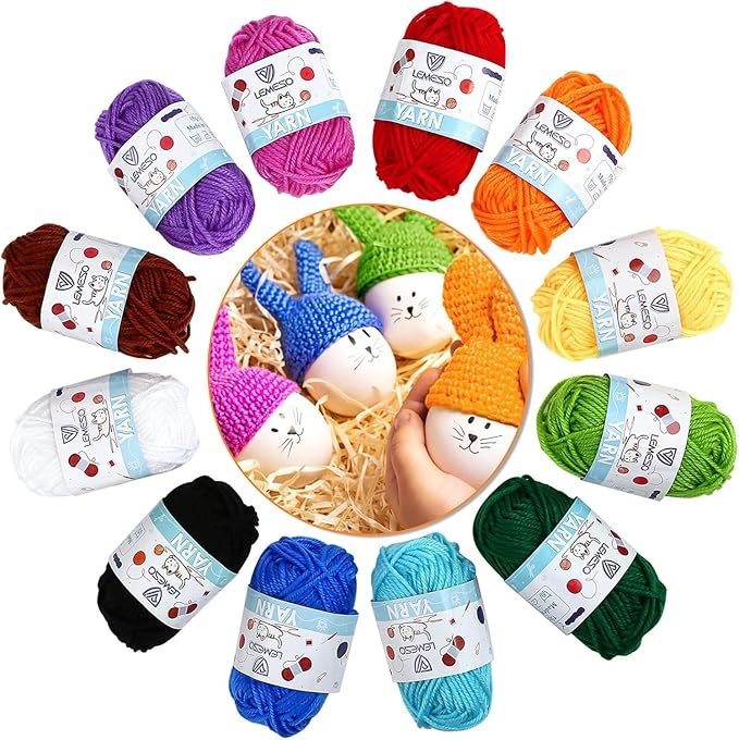 LEMESO 12 Skeins Acrylic Yarn for Crocheting - 180g Bulk Multicolor Knitting Yarn for Beginners and School Crafts - 15g Mini Skeins for Art Classes and DIY Projects