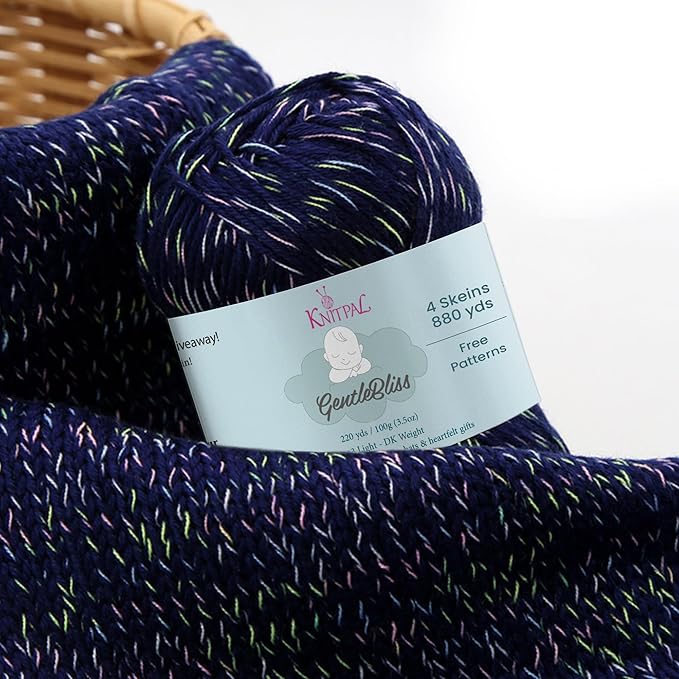 GentleBliss Soft Baby Yarn for Crocheting, 4 Skeins, 880Yds/400G, Free Patterns - Acrylic Baby Blanket Yarn for Knitting - Light Worsted 3 DK Weight - Navy Blue
