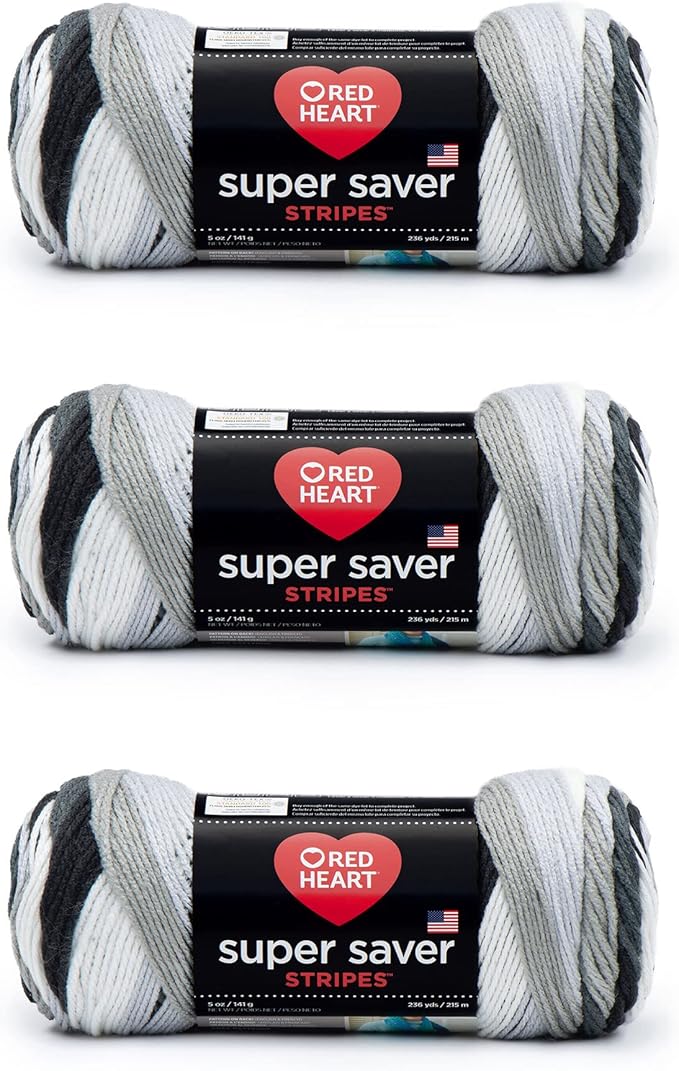 Red Heart Super Saver Yarn, 3 Pack, Newspaper Stripe 3 Count