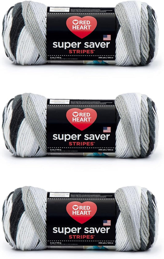 Red Heart Super Saver Yarn, 3 Pack, Newspaper Stripe 3 Count