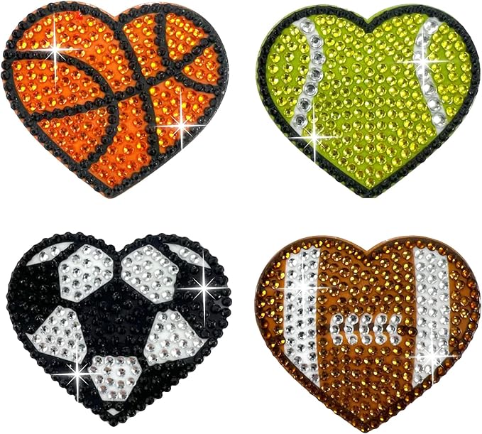 stickerbeans® rhinestone stickers - sporty 4-pack, 2” x 2” each, unique sparkly cut-to-shape for collecting, trading, decorating laptops, phone cases, scrapbooks - for kids, teens, & adults