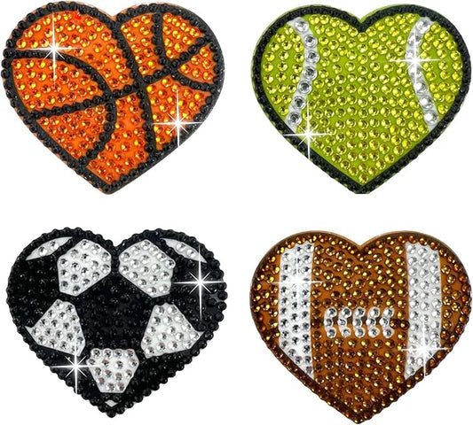 stickerbeans® rhinestone stickers - sporty 4-pack, 2” x 2” each, unique sparkly cut-to-shape for collecting, trading, decorating laptops, phone cases, scrapbooks - for kids, teens, & adults