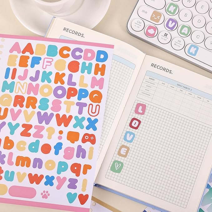 1700+ Pcs Alphabet Stickers, 30 Sheets Self-Adhesive Mixed-Size Mini Letter Colorful Alphabet Number Sticker for Labels DIY Crafts Art Making, Decals for Sign, Notebook, Classroom, Door, Card Decor