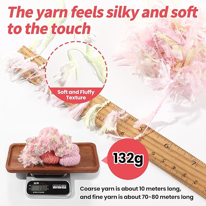 Hand Spun Art Yarn Kit - 6 Skeins 525 Yard Vintage Style Blended Fibers with Wood Buttons & Crochet Hook for Knitting, Crochet, Textile Decorative, Tassels, Jewelry Making, Fiber Crafts(Rouge Powder)