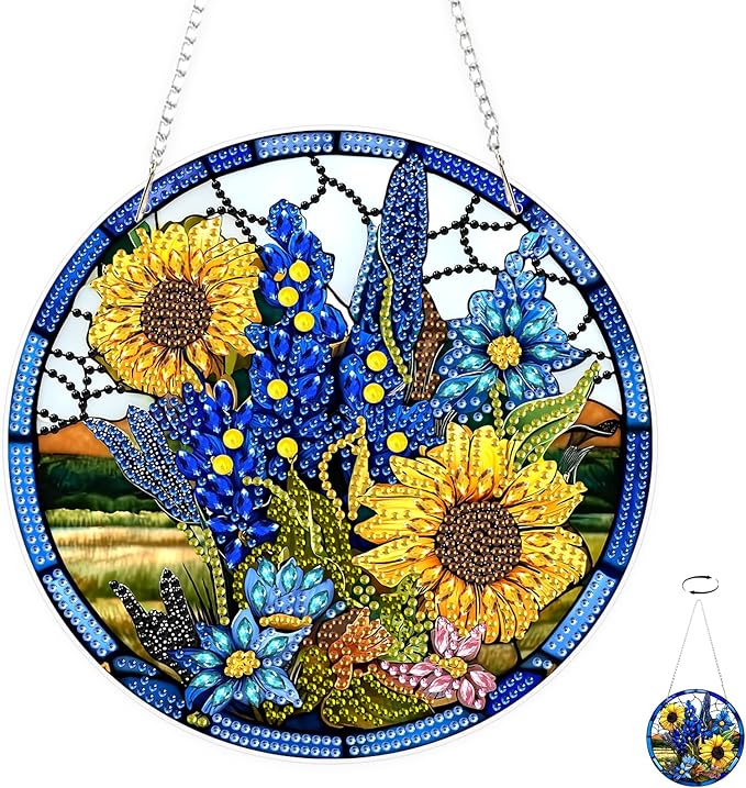 TOSTOG Diamond Art Hanging Kits for Adults, DIY Floral Diamond Painting for Adults Window Pendant, Special Shape Diamonds 5D Sunflower Diamond Painting Hanging Pendant Kit for Wall Decor Gift