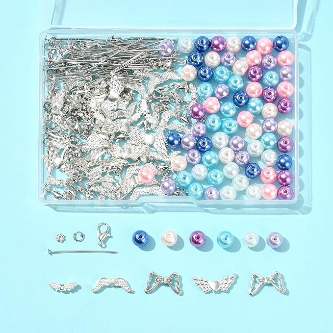 324Pcs Angel Jewelry Making Kit, DIY Pendants Charms Making Kits, Silver Colorful Beads Jump Ring Head Pins Findings for Bracelets Necklaces Earrings Crafting
