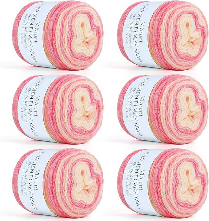 Aeelike Gradient Yarn, 6 Skeins Ombré Fairyland Yarn for Crocheting 100g (3.52 oz) 245m (267 Yards) # 3 Light Weight, Vibrant Cake Yarns for Making Colorful Blanket Scarves Hat, Pink Yellow Gradient