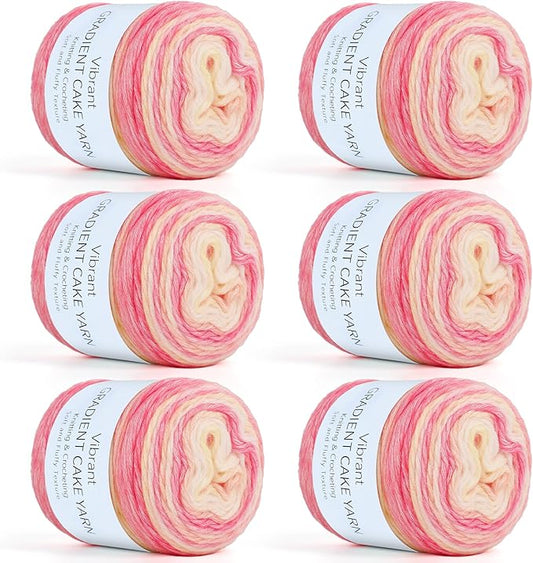 Aeelike Gradient Yarn, 6 Skeins Ombré Fairyland Yarn for Crocheting 100g (3.52 oz) 245m (267 Yards) # 3 Light Weight, Vibrant Cake Yarns for Making Colorful Blanket Scarves Hat, Pink Yellow Gradient
