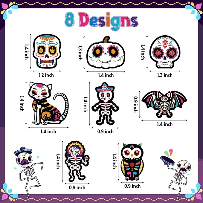 beyumi 1000pcs day of the dead stickers dia de los muertos colorful sugar skull skeleton cat stickers waterproof halloween mexican fiesta stickers decals for laptop water bottle kids party supplies