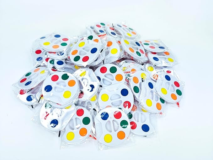 Color Swell Bulk Watercolors Round Paint Pack with Brushes - 50 Sets with 5 Washable Colors Each - Great for Kids, Classrooms, Parties, Students, Donations, Party Favors