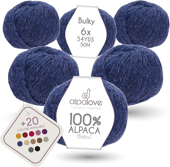 Bulky Set (6 x 1.75 oz) Super Soft Baby Alpaca Knitting Yarn Dark Blue 328 Yards