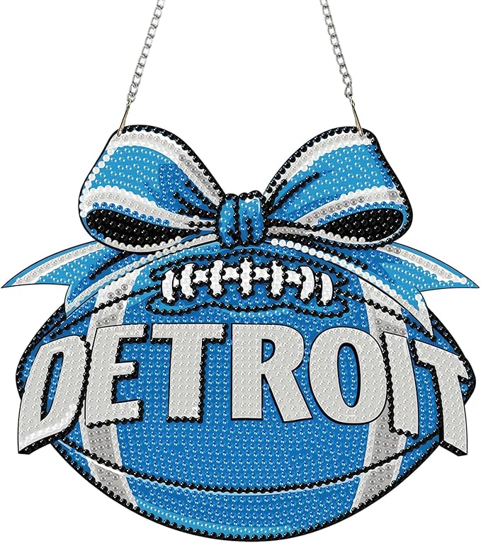 Rertcioph Football Diamond Art Hanging Kit for Adults, DIY Acrylic 5D Diamond Painting Hanging Ornament for Detroit Home Wall Decor and Gift